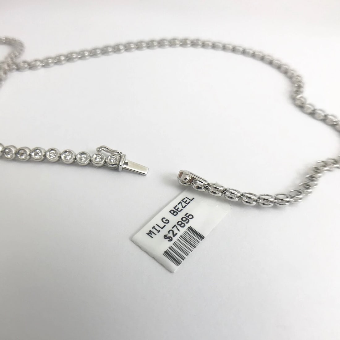 Diamond Milgrain Bezel Set Tennis Necklace 18K White Gold, 16 Inches, 4.33 CTW - 6