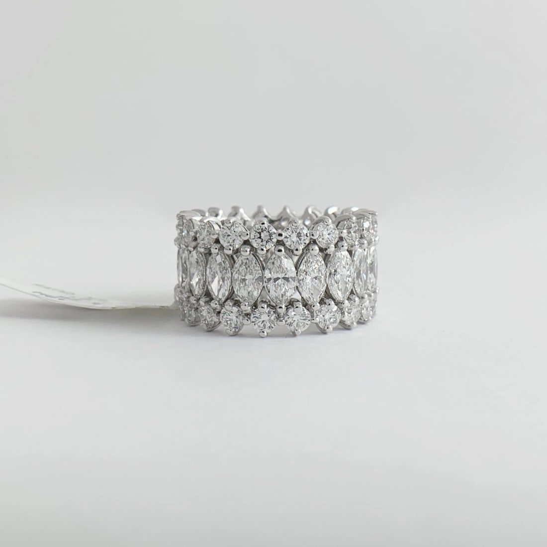 Wide Marquise Diamond Eternity Band Statement Ring 18K White Gold, 8.26 CTW - 7