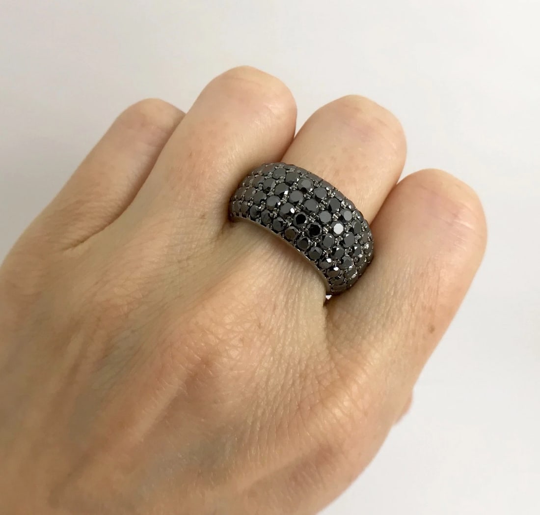 Wide Pave Black Diamond Eternity Band Ring 18K White Gold, 8.50 CTW, Size 6 - 2