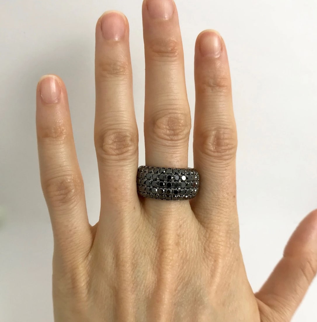 Wide Pave Black Diamond Eternity Band Ring 18K White Gold, 8.50 CTW, Size 6 - 3