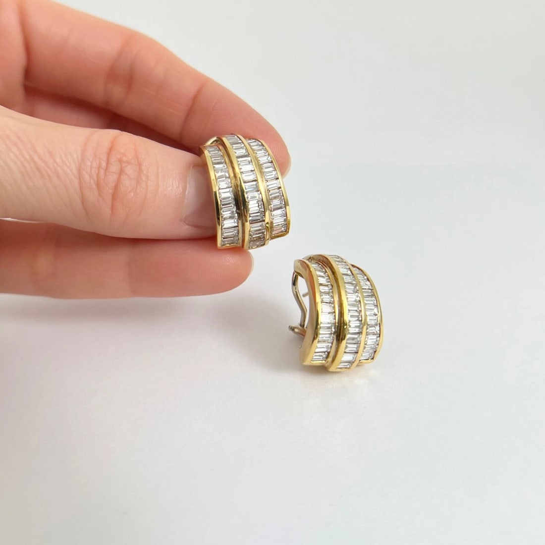 Wide Baguette Channel-Set Diamond Huggie Drop Earrings 18K Yellow Gold, 9.07 CTW - 4