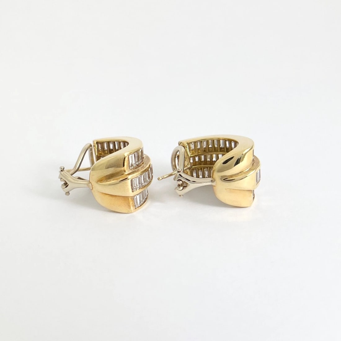 Wide Baguette Channel-Set Diamond Huggie Drop Earrings 18K Yellow Gold, 9.07 CTW - 7