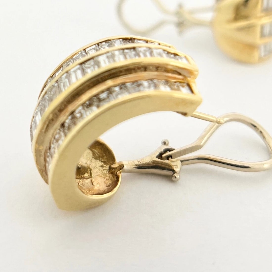 Wide Baguette Channel-Set Diamond Huggie Drop Earrings 18K Yellow Gold, 9.07 CTW - 8