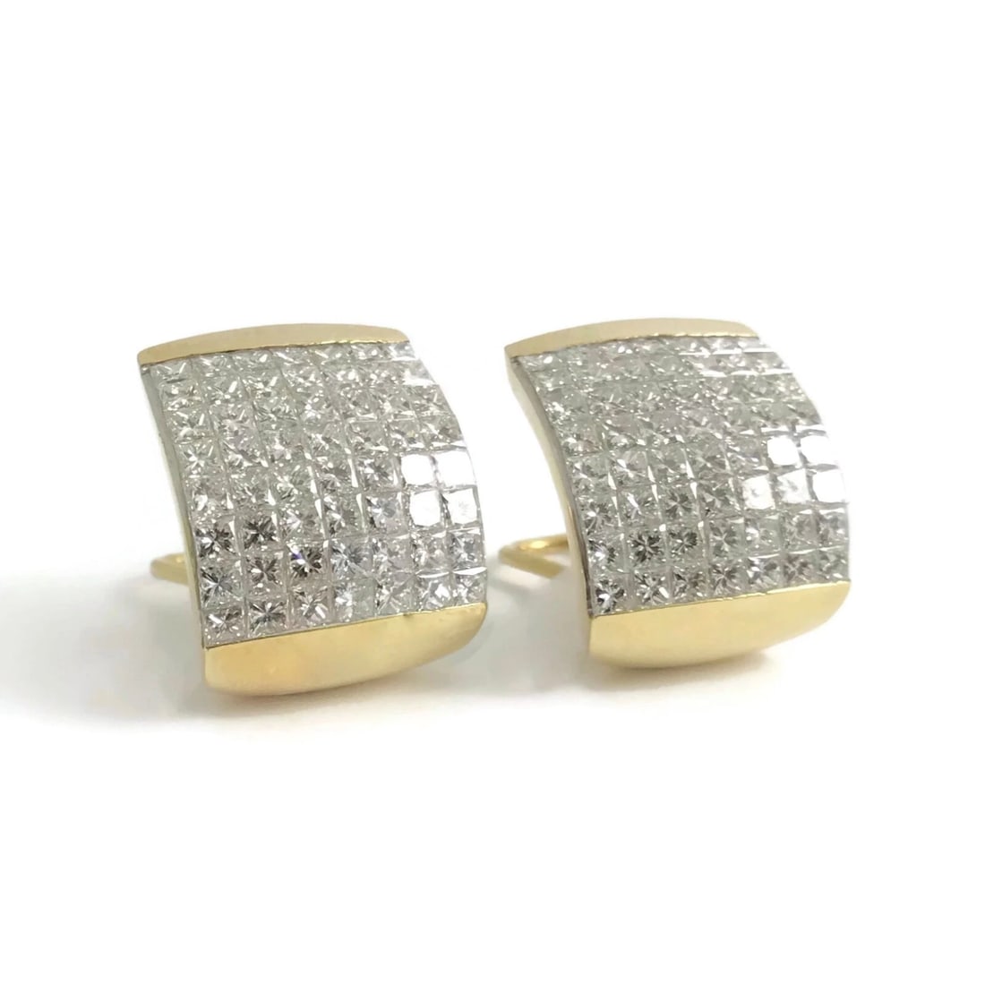 Princess Diamond Invisible Set Drop Huggie Earrings 18K Yellow Gold 10.12 CTW: Title: Princess Diamond Invisible Set Drop Huggie Earrings 18K Yellow Gold 10.12 CTW Description: Princess Diamond Invisible Set Drop Huggie Earrings 18K Yellow Gold 10.12 CTW These are gorgeous diamo