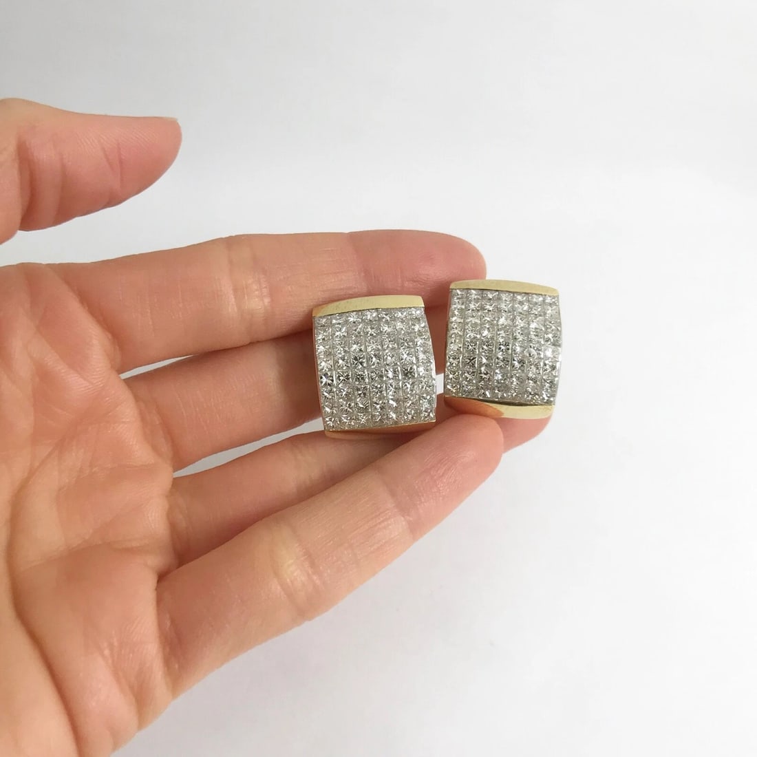 Princess Diamond Invisible Set Drop Huggie Earrings 18K Yellow Gold 10.12 CTW - 2