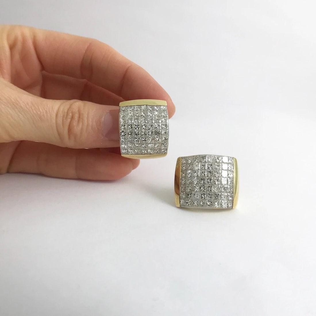 Princess Diamond Invisible Set Drop Huggie Earrings 18K Yellow Gold 10.12 CTW - 3
