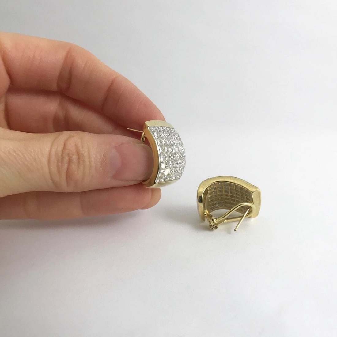 Princess Diamond Invisible Set Drop Huggie Earrings 18K Yellow Gold 10.12 CTW - 4