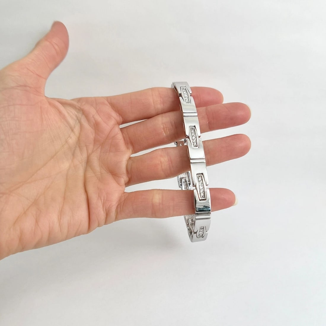 Men's Bar Link Diamond Bracelet 14K White Gold, 3.75 CTW, 8.5 Inches, 30.54 Gram - 2