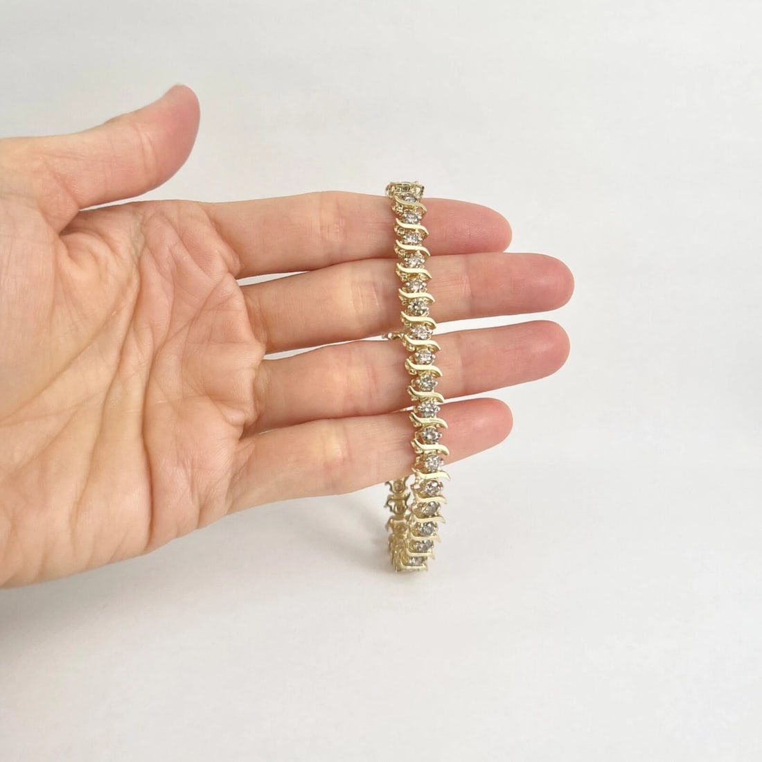 Champagne Diamond S-Link Tennis Bracelet 10K Yellow Gold, 3.85 CTW, 13.24 Grams - 2