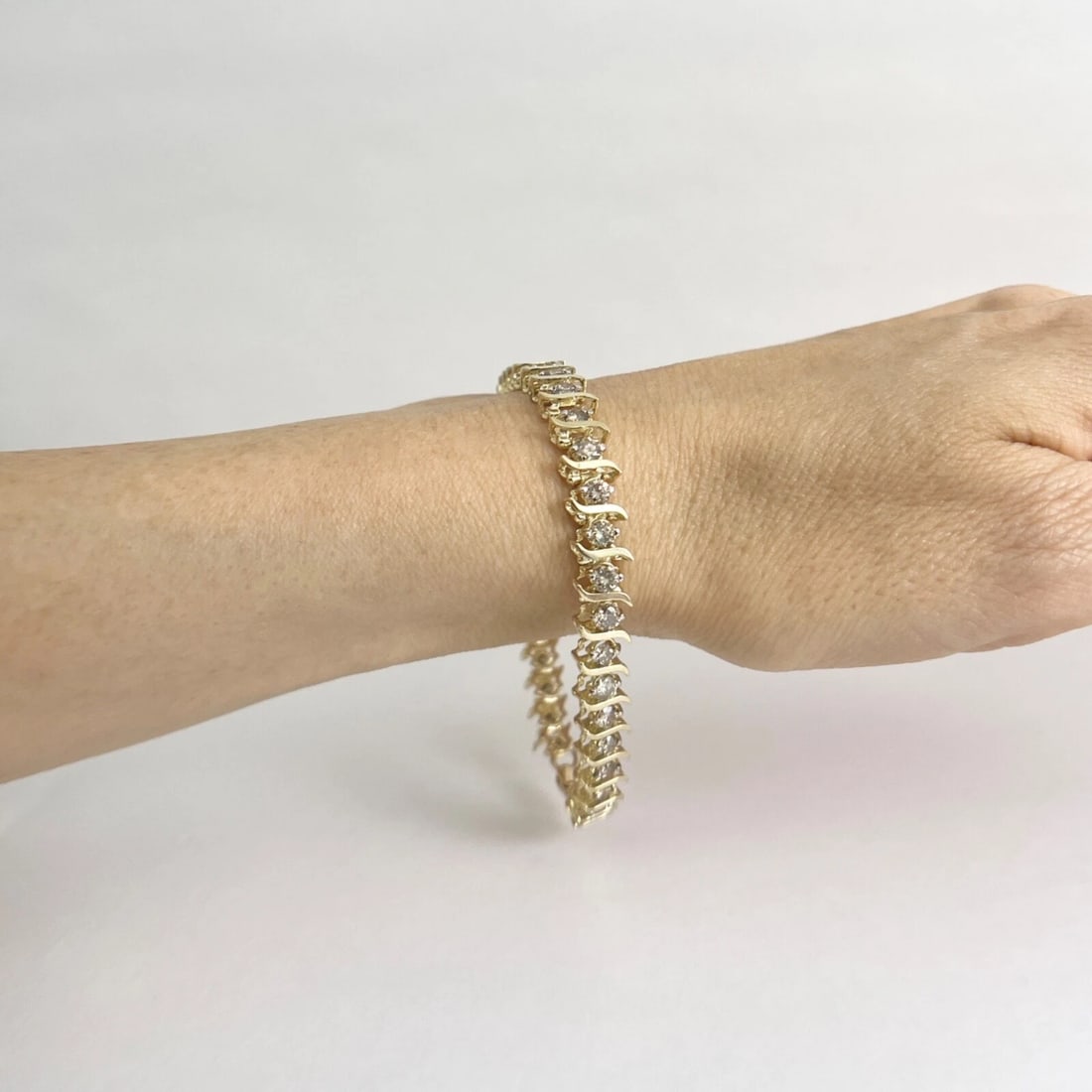 Champagne Diamond S-Link Tennis Bracelet 10K Yellow Gold, 3.85 CTW, 13.24 Grams - 4