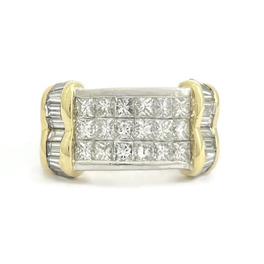 Princess Diamond Invisible Set Two-Tone Band Ring Platinum 18K Gold, 15.86 Gr: Title: Princess Diamond Invisible Set Two-Tone Band Ring Platinum 18K Gold, 15.86 Gr Description: Princess Diamond Invisible Set Two-Tone Band Ring Platinum 18K Gold, 15.86 Gr This is a stunning diamo