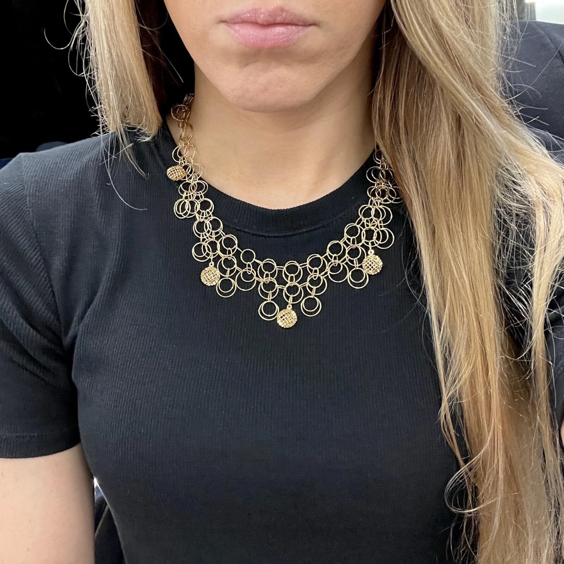 Filigree Open Circle Wire Link Chain Necklace 18K Yellow Gold, 24.60 Grams - 4
