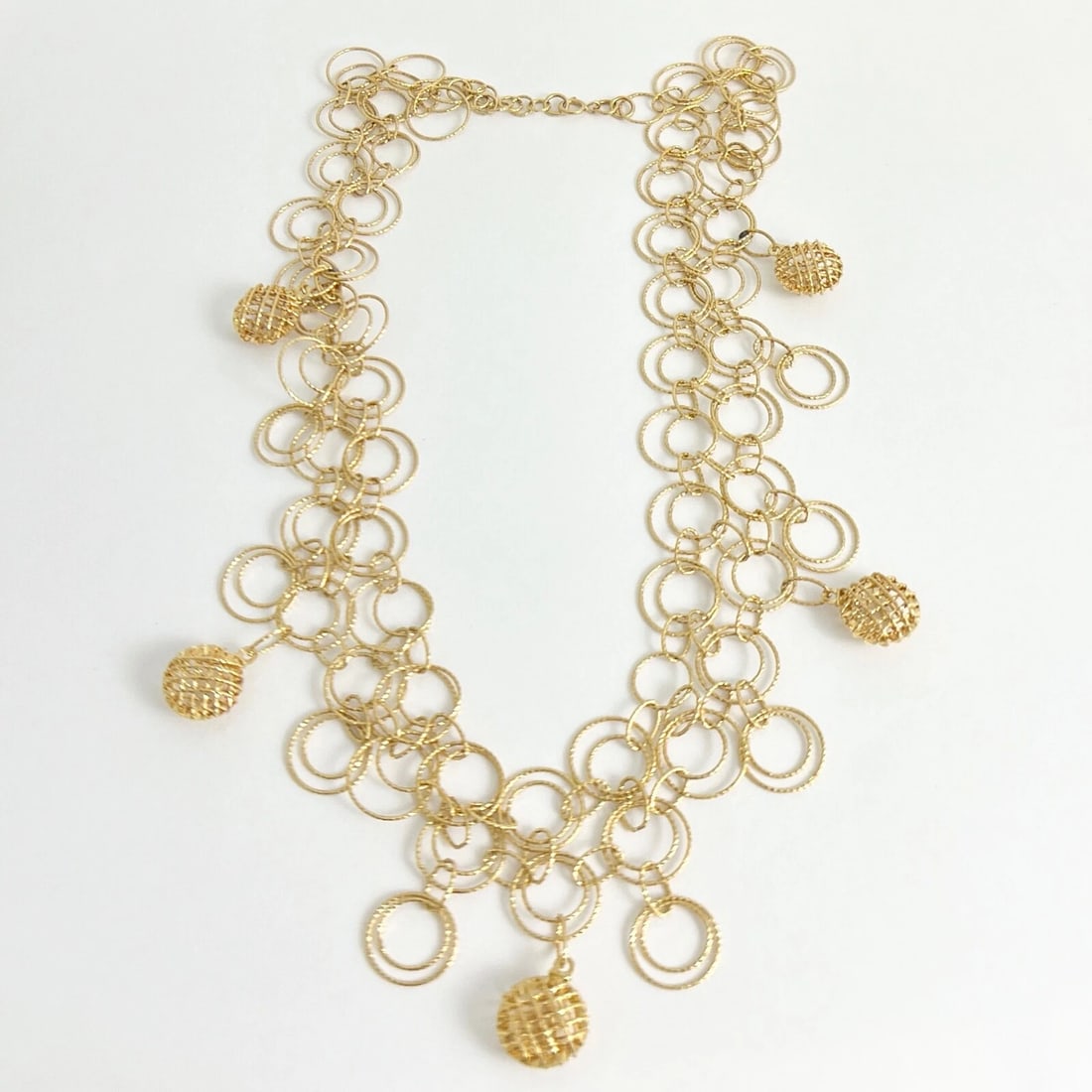 Filigree Open Circle Wire Link Chain Necklace 18K Yellow Gold, 24.60 Grams - 8