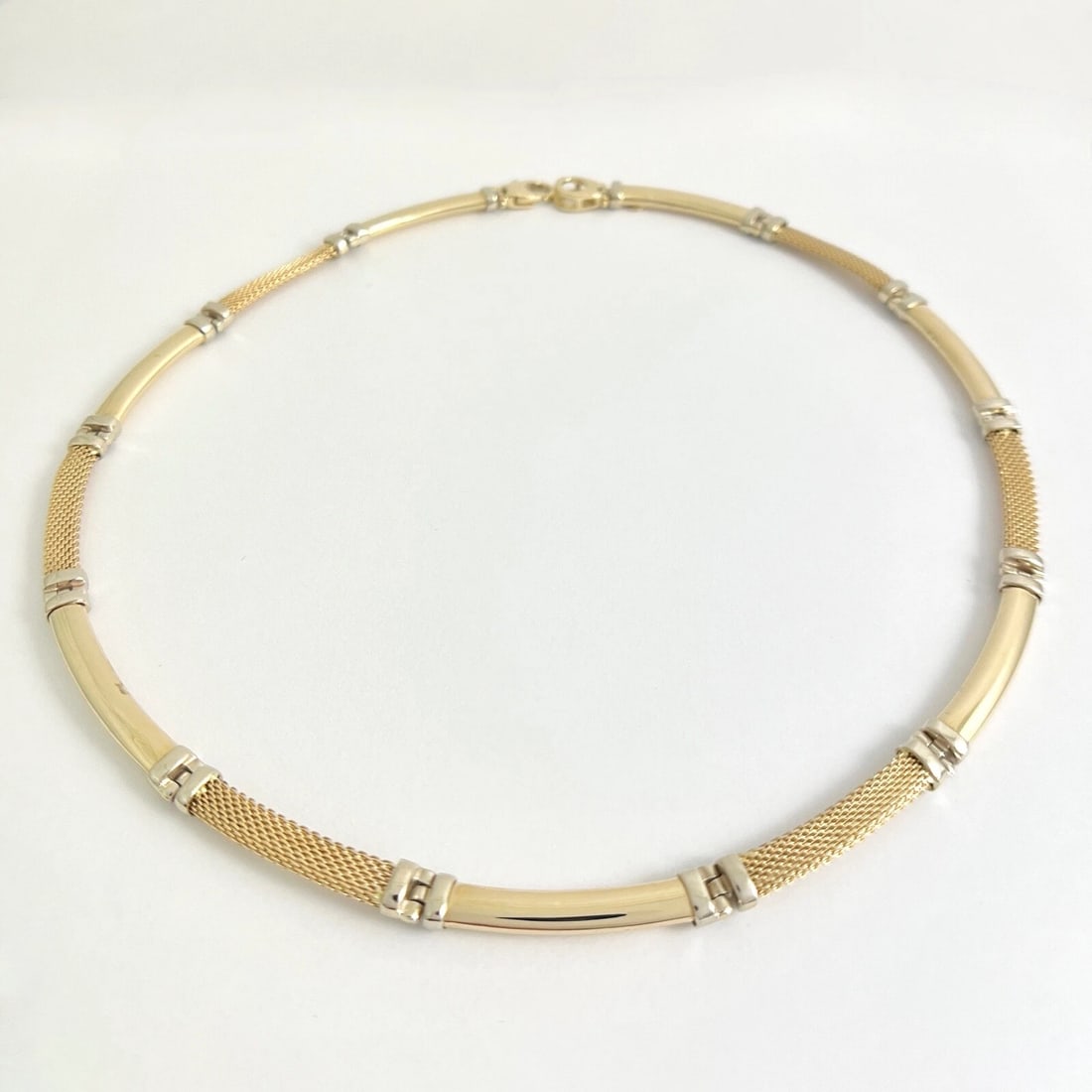 Italian Two-Tone Curved Bar Link Chain Necklace 14K Yellow Gold, 29.73 Grams - 5