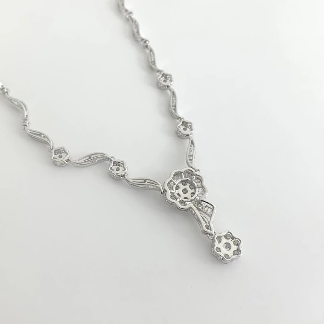 Flower Cluster Diamond Pendant Y Lariat Necklace 18K White Gold 2.29 CTW 13.84 G - 8