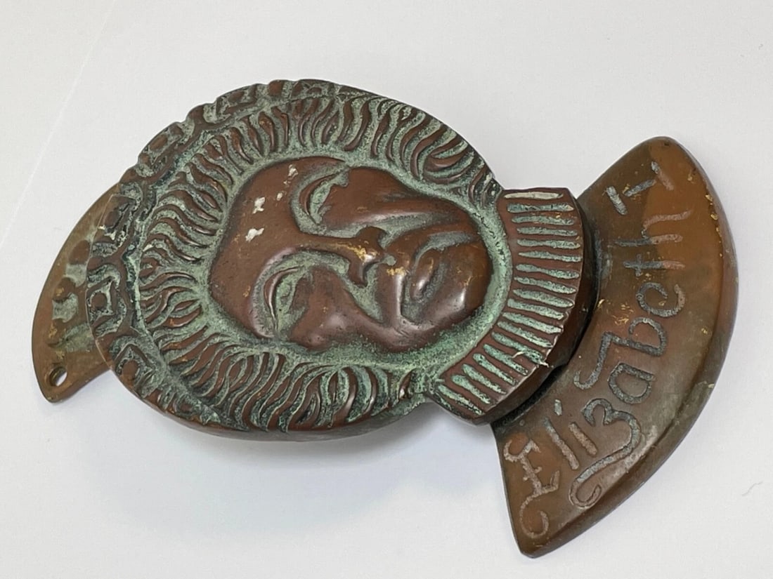 Antique Tudor Queen Of England Elizabeth 1st Ruff Collar Brass Door Knocker - 15