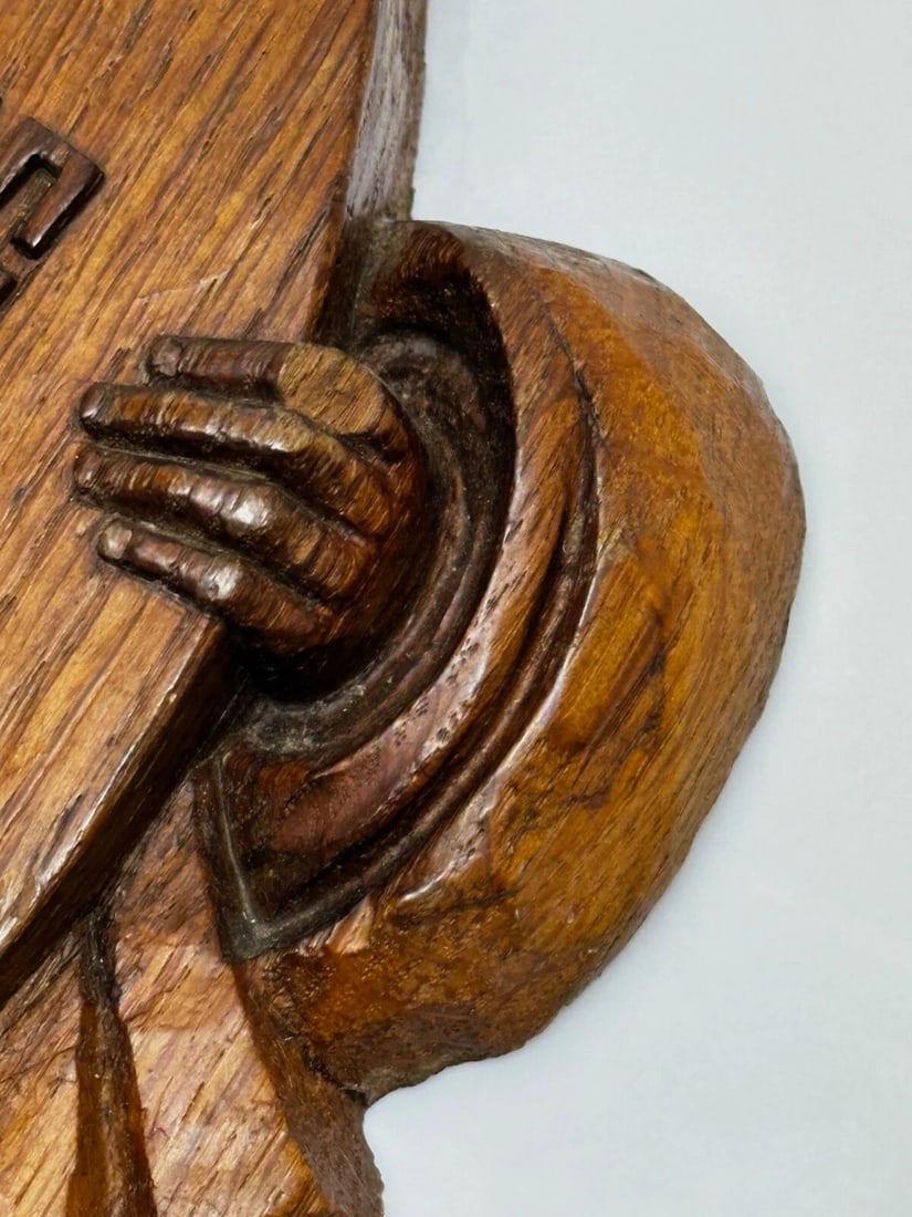 19th Century Carved Religious Figure Saint Holding Shield Crossed Keys Of Heaven - 9