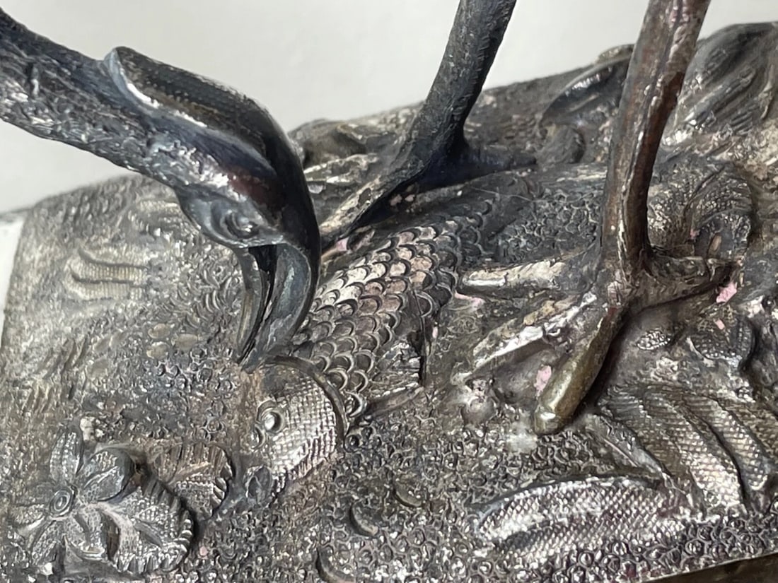 Victorian Silver Plate Crane Bird Inkwell Stand c.1880 Made For H Spiller London - 7