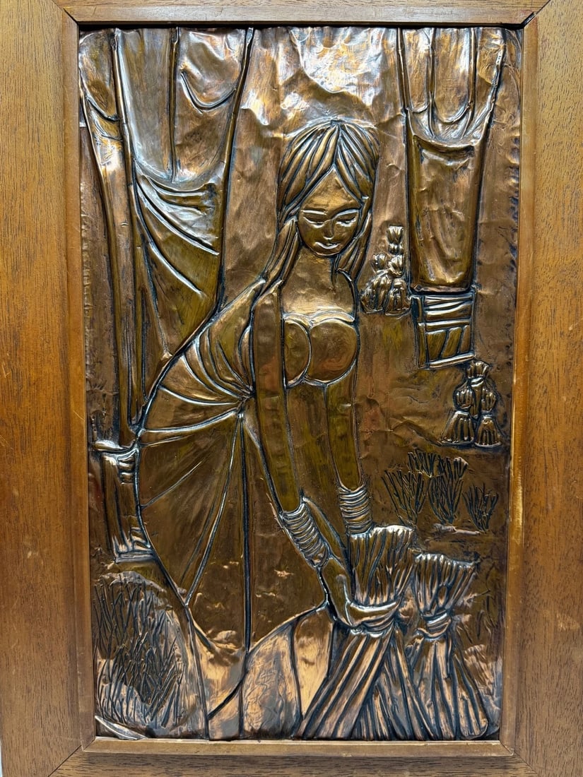 Mid-Century Eastern European Copper Harvest Maiden Hand-Worked Modernist Relief - 2