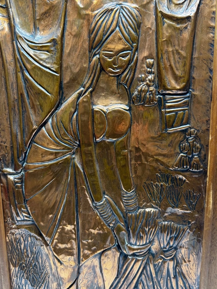 Mid-Century Eastern European Copper Harvest Maiden Hand-Worked Modernist Relief - 3