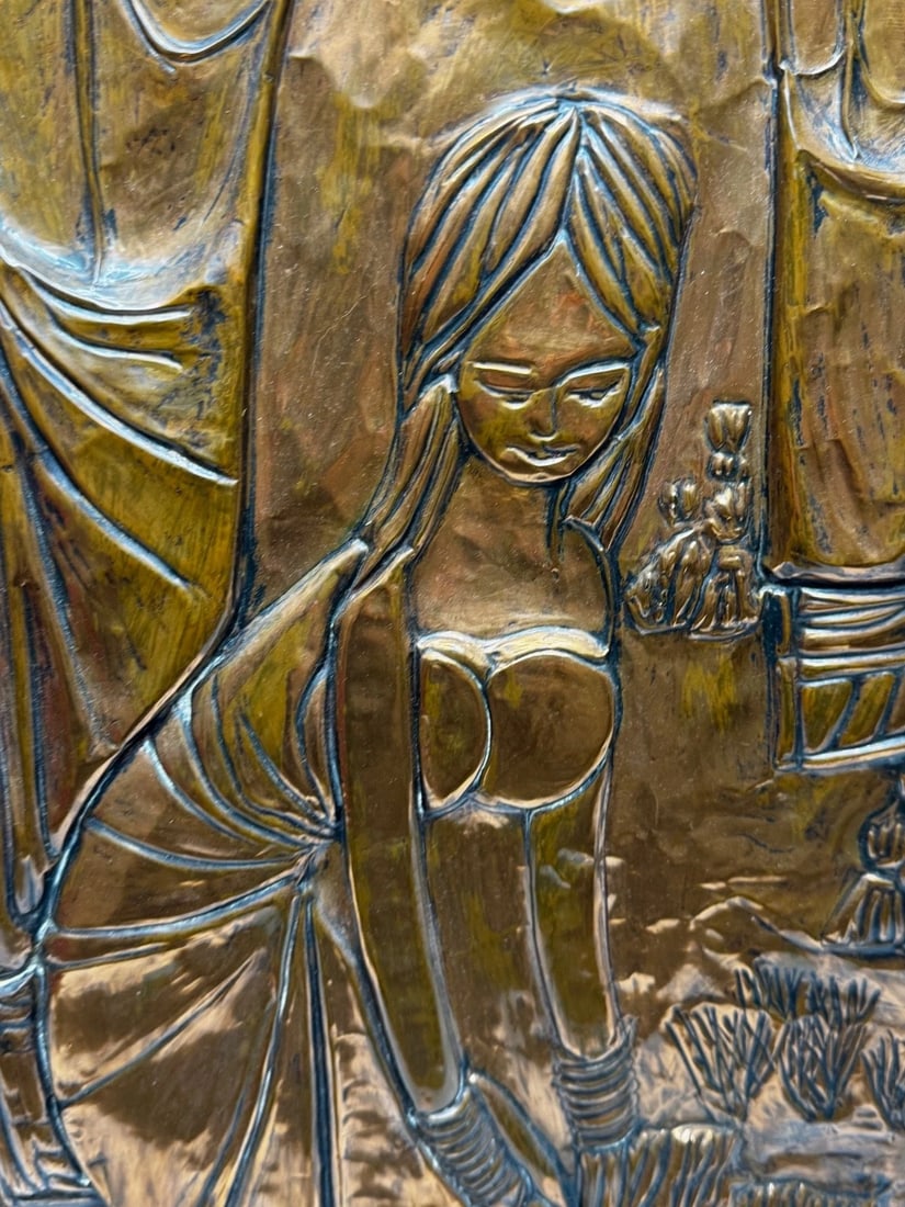 Mid-Century Eastern European Copper Harvest Maiden Hand-Worked Modernist Relief - 4