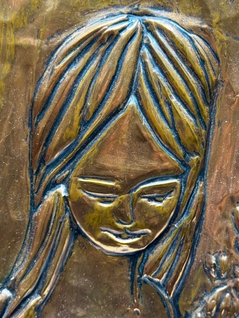 Mid-Century Eastern European Copper Harvest Maiden Hand-Worked Modernist Relief - 5