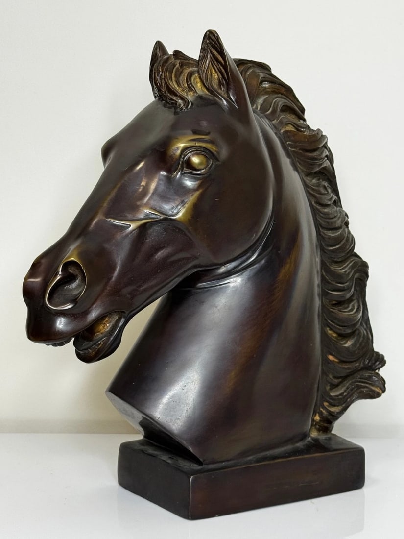 Expressive Italian Classical Bronze Horse Head c1950 After Raffaello Romanelli - 2