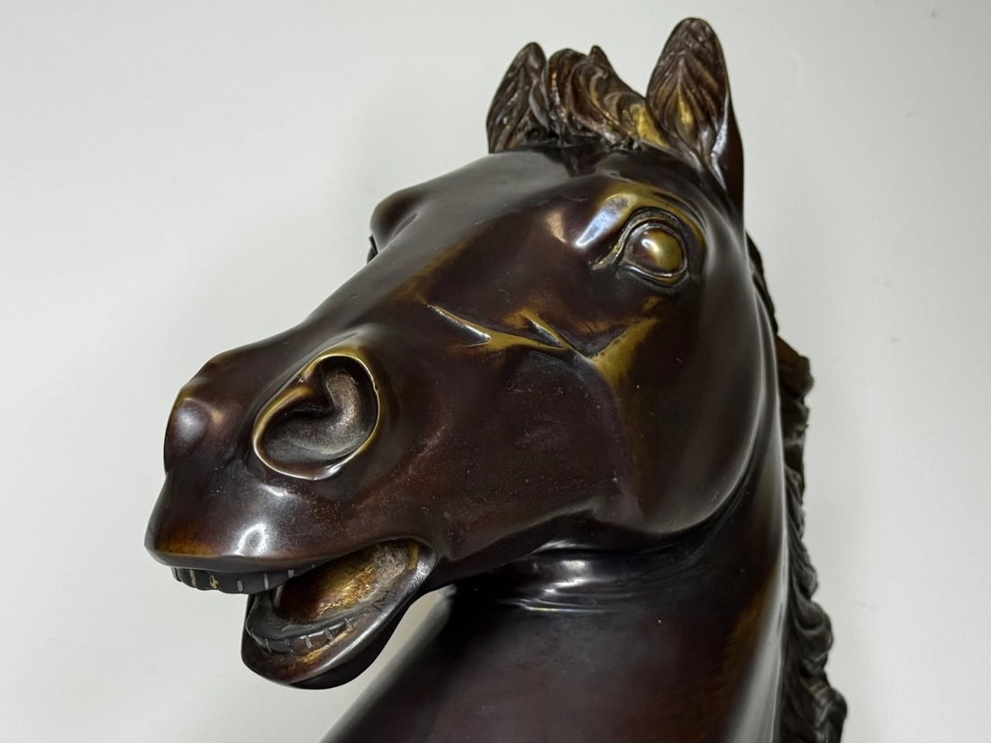Expressive Italian Classical Bronze Horse Head c1950 After Raffaello Romanelli - 4