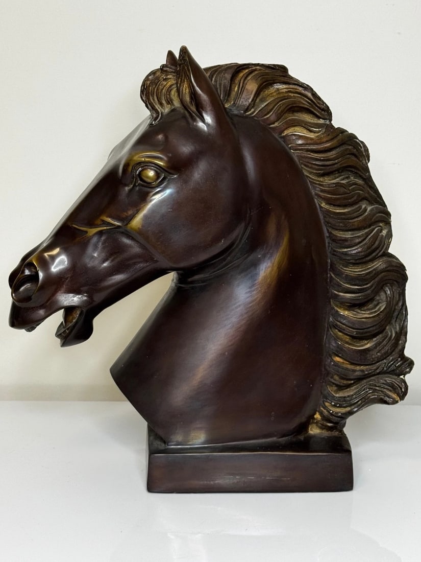 Expressive Italian Classical Bronze Horse Head c1950 After Raffaello Romanelli - 9