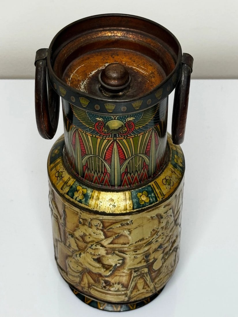 Collectible Antique British Biscuit Tin Egyptian Vase - 2