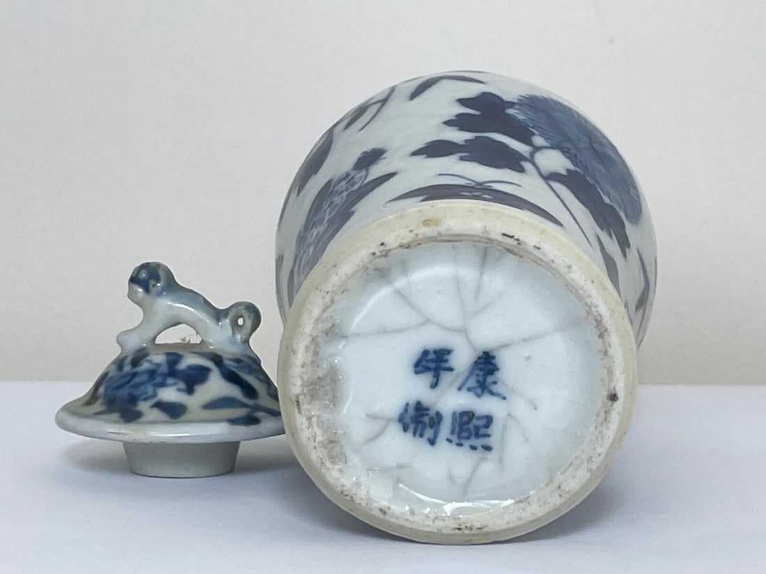 Small Qing Chinese Kangxi Mark 19th Century Temple Foo Dog Vase - 7