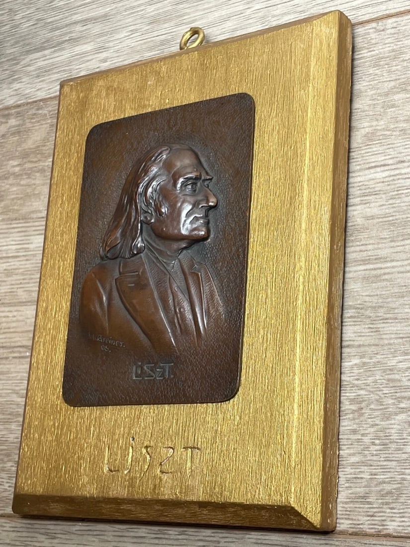 Antique Bronze Sculpture Franz Liszt "Music Pianist Composer Wall Plaque Signed - 12