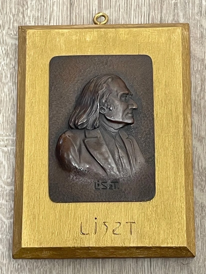 Antique Bronze Sculpture Franz Liszt "Music Pianist Composer Wall Plaque Signed - 2