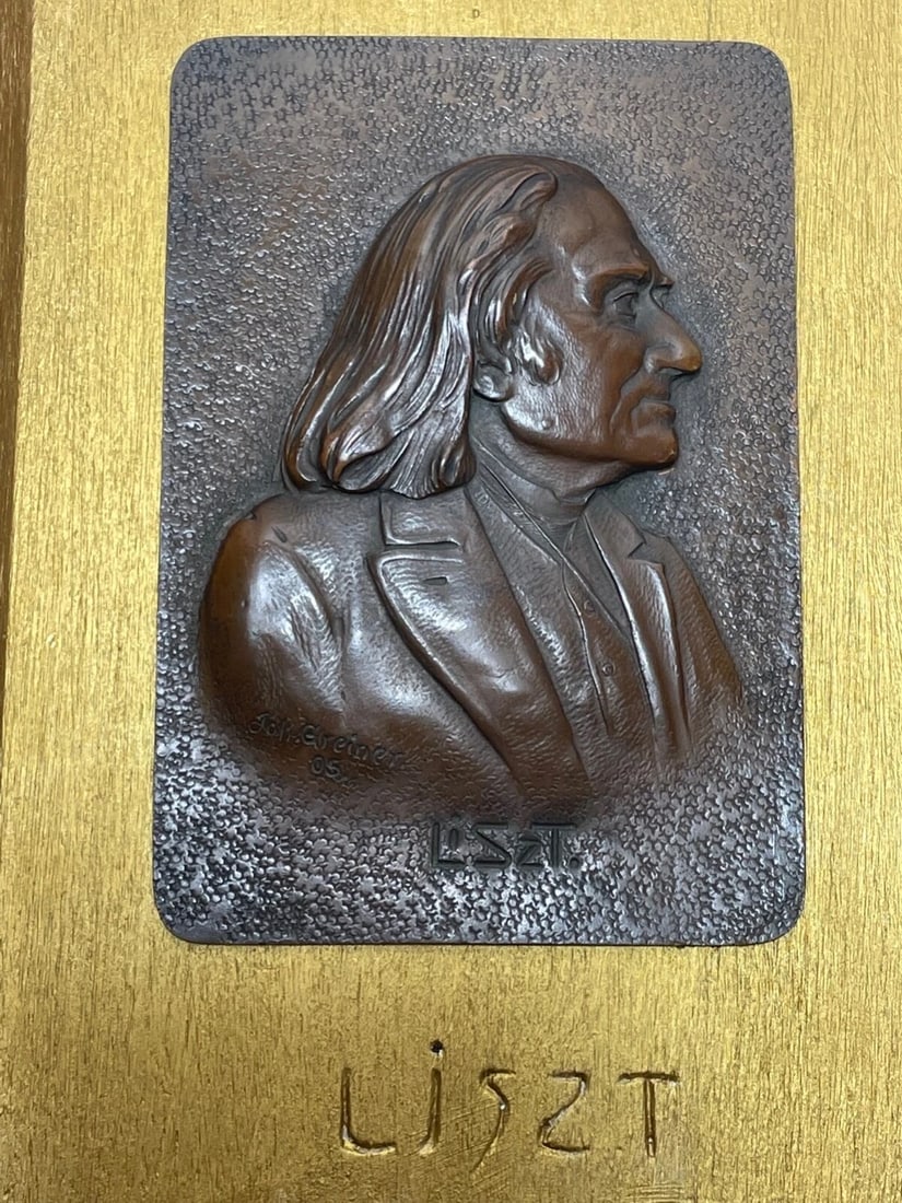 Antique Bronze Sculpture Franz Liszt "Music Pianist Composer Wall Plaque Signed - 3