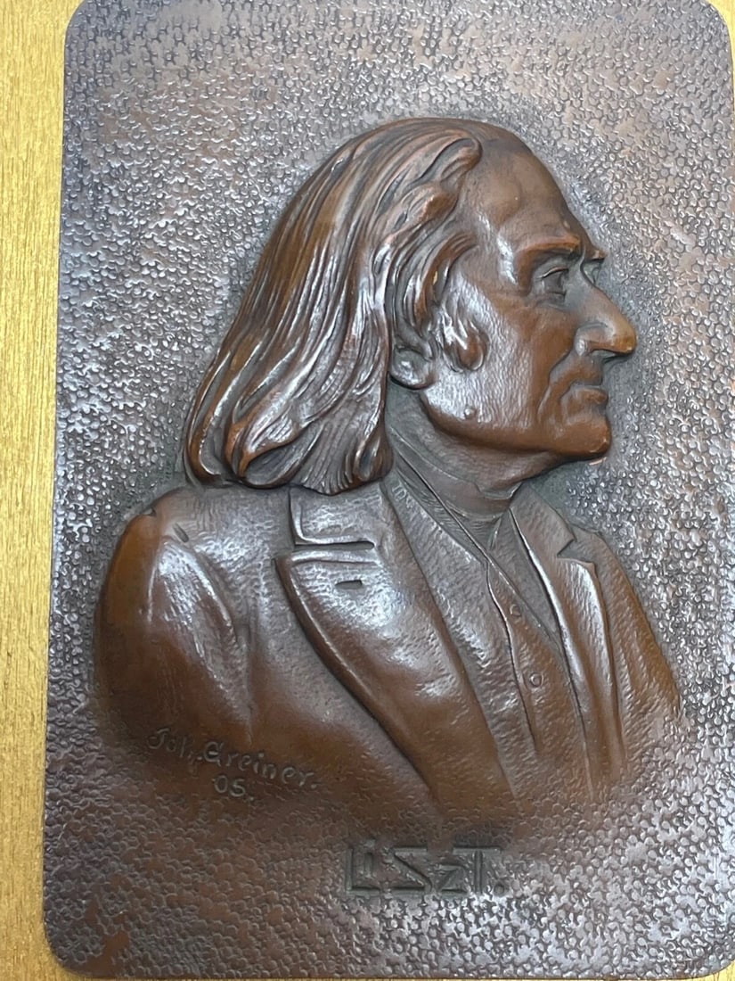 Antique Bronze Sculpture Franz Liszt "Music Pianist Composer Wall Plaque Signed - 4