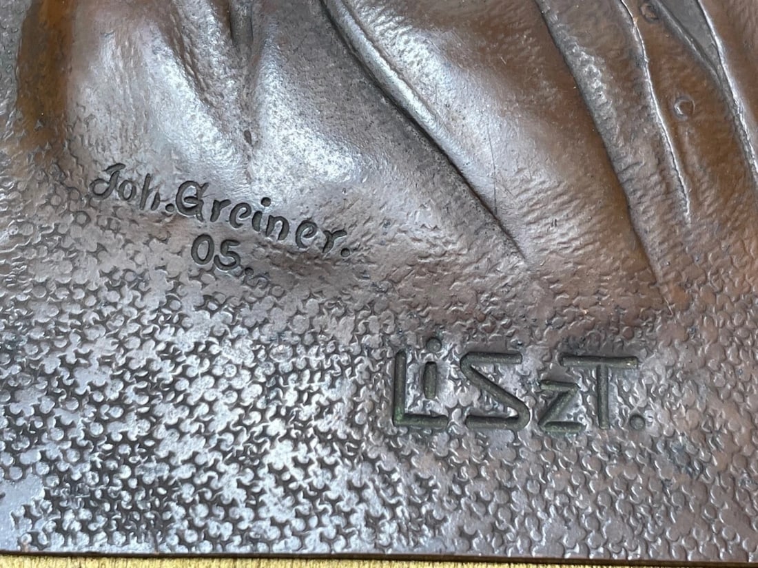 Antique Bronze Sculpture Franz Liszt "Music Pianist Composer Wall Plaque Signed - 5