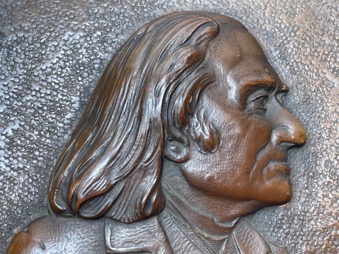Antique Bronze Sculpture Franz Liszt "Music Pianist Composer Wall Plaque Signed - 8