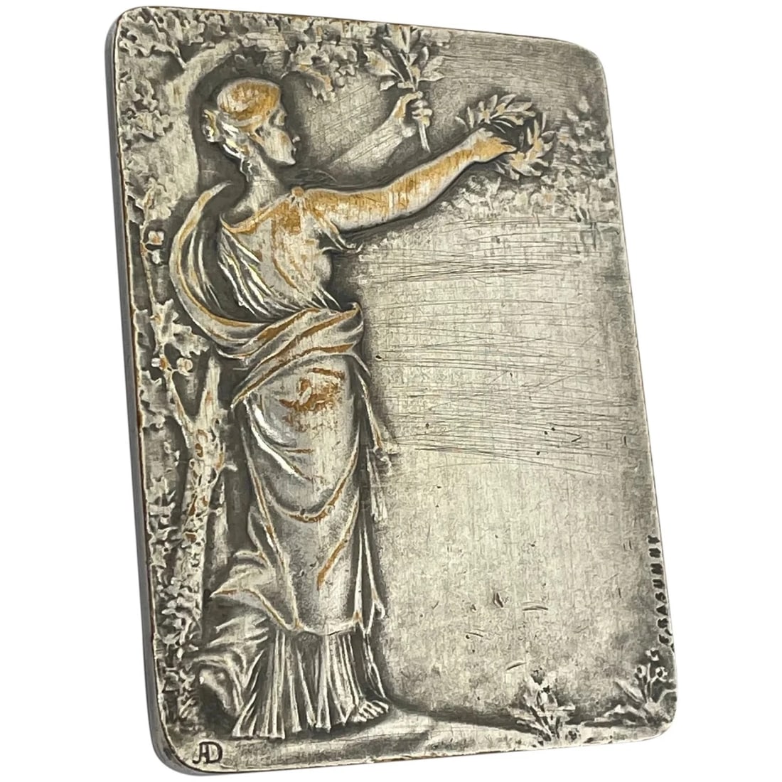 Small Early 20th Century Silvered Bronze Plaque Gloria Signed Felix Rasumny (1 of 12)