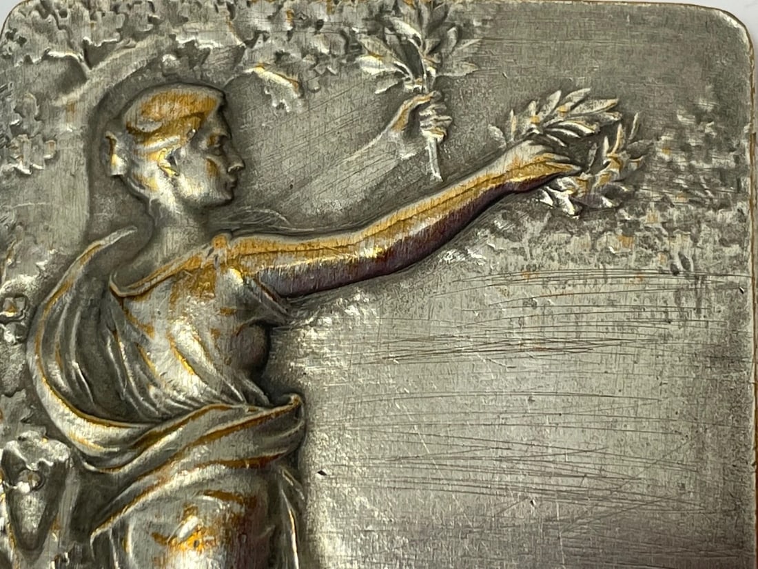 Small Early 20th Century Silvered Bronze Plaque Gloria Signed Felix Rasumny - 2