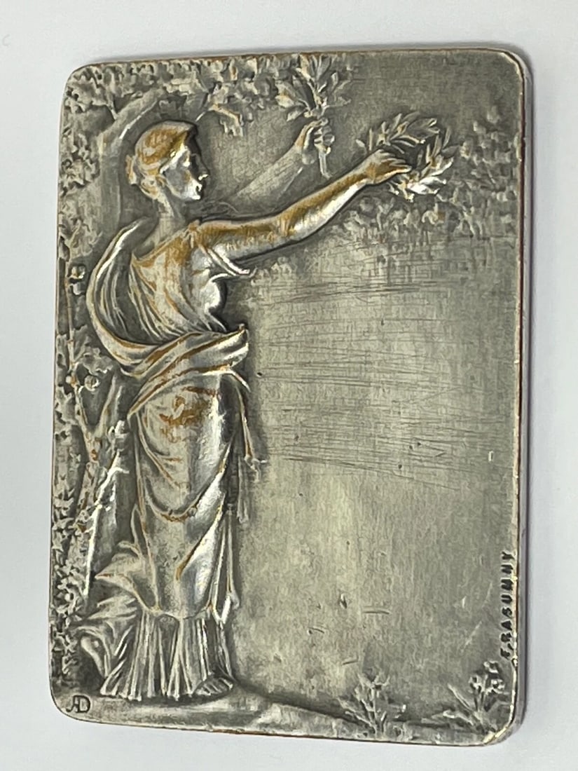 Small Early 20th Century Silvered Bronze Plaque Gloria Signed Felix Rasumny - 8