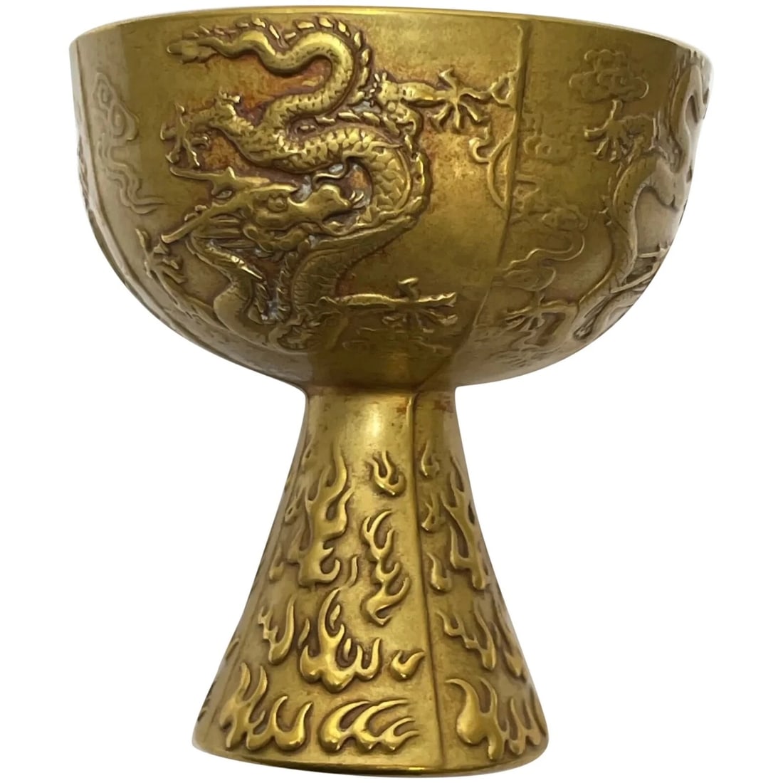 Small Chinese Qing Dynasty Gilded Bronze Drinking Vessel Dragon Wine Goblet (1 of 12)