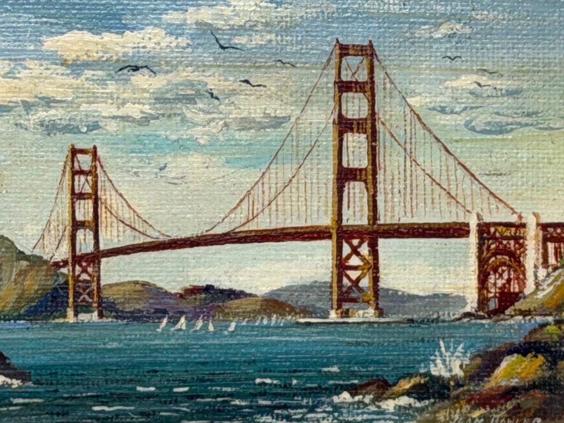 Oil Coastal Painting Golden Gate Bridge, San Francisco, California c.1980 - 2