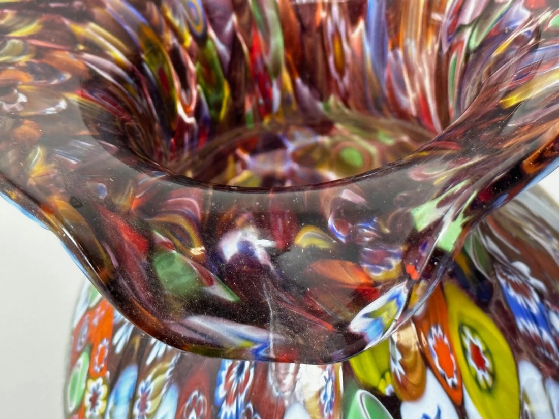 2 Decorative Original Italian Murano Fratelli & Torso Millefiori Glass Vases - 14