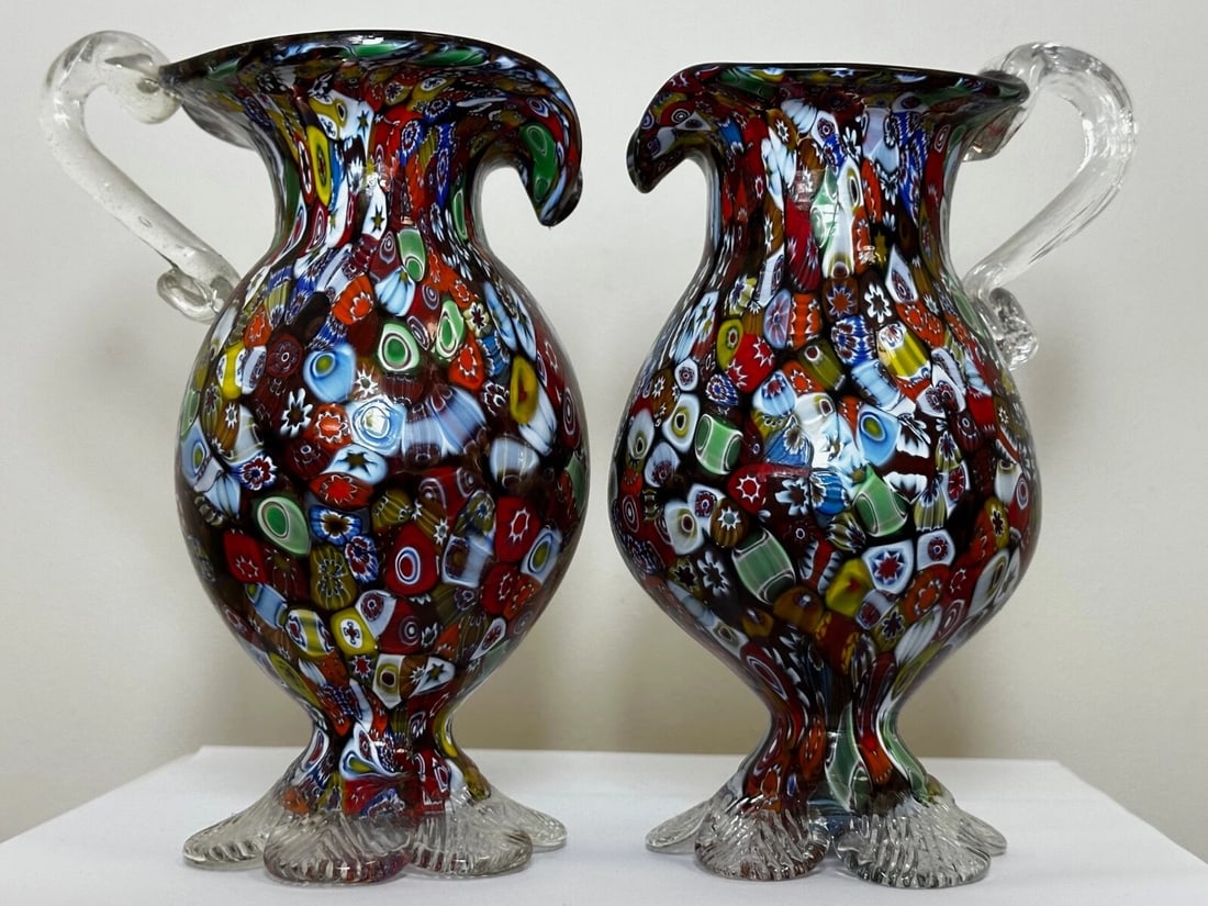 2 Decorative Original Italian Murano Fratelli & Torso Millefiori Glass Vases - 2