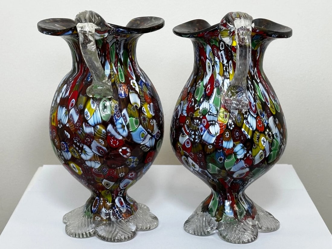 2 Decorative Original Italian Murano Fratelli & Torso Millefiori Glass Vases - 3