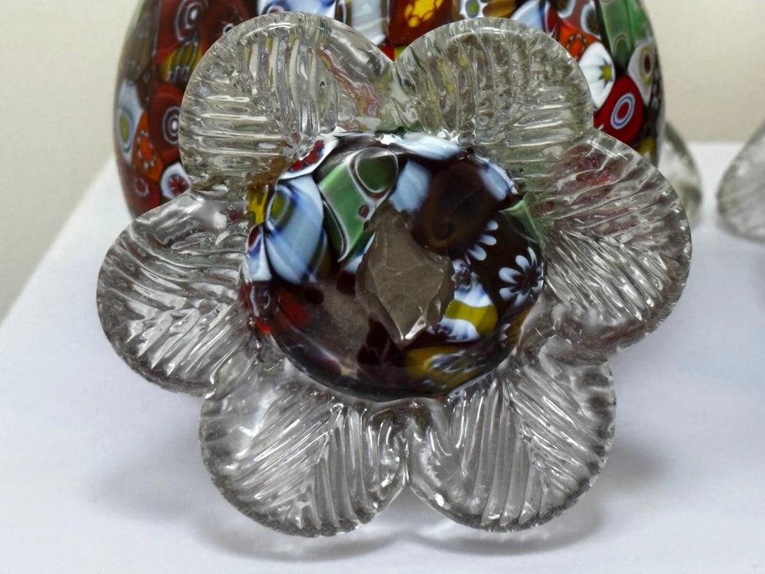 2 Decorative Original Italian Murano Fratelli & Torso Millefiori Glass Vases - 6