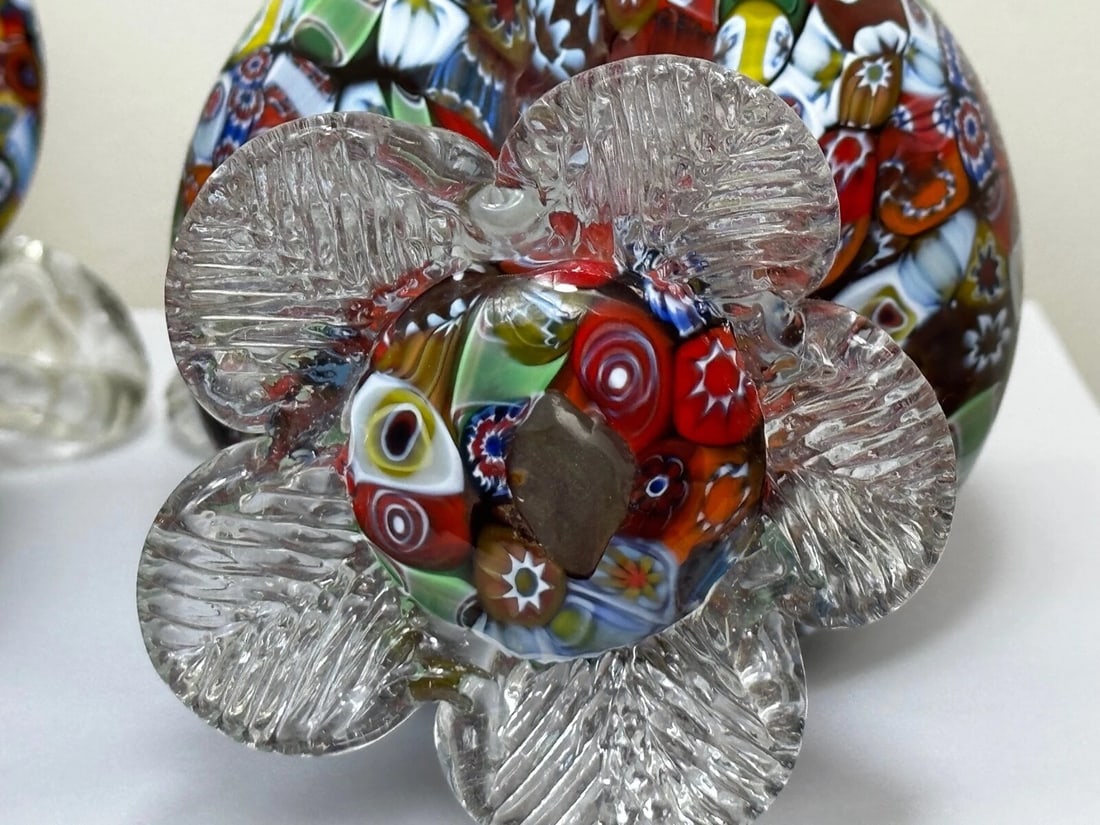 2 Decorative Original Italian Murano Fratelli & Torso Millefiori Glass Vases - 7