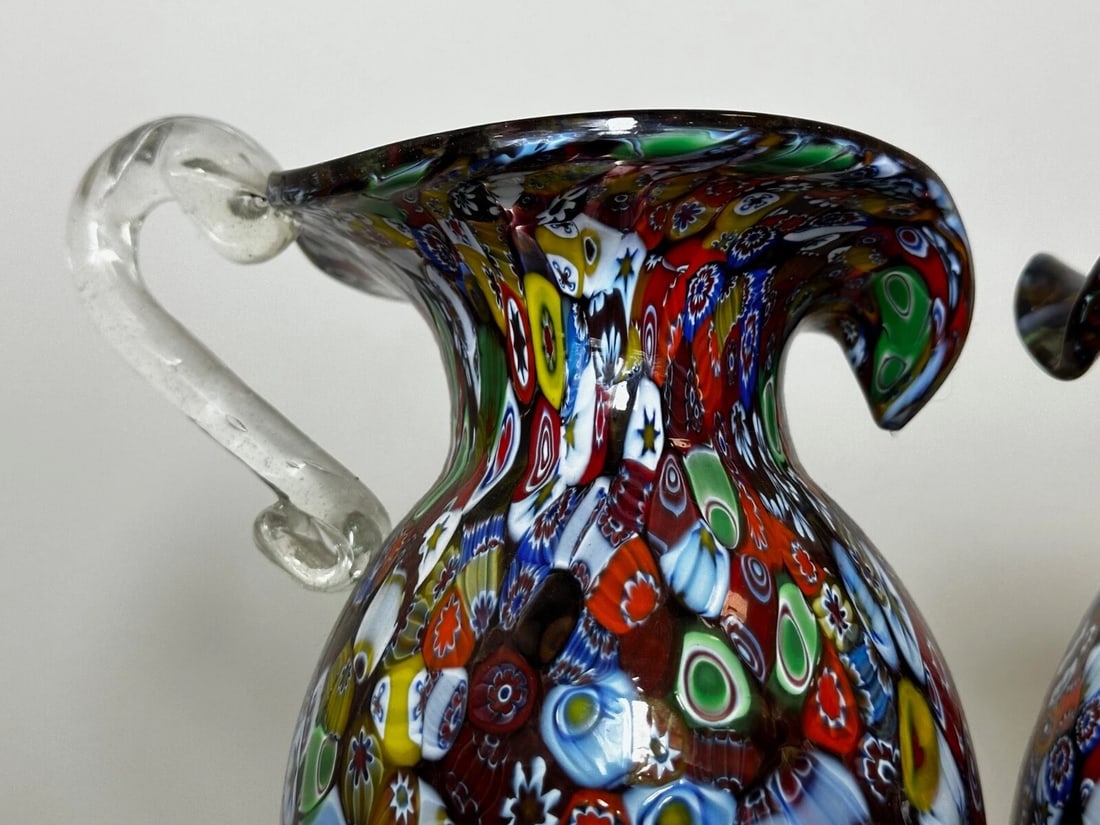 2 Decorative Original Italian Murano Fratelli & Torso Millefiori Glass Vases - 8