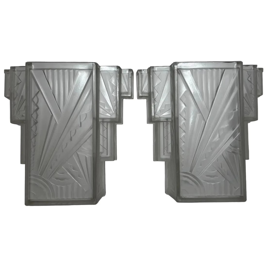 Pair Art Deco Skyscraper Glass Wall Lights in the Manner Of Marius-Ernest Sabino (1 of 20)