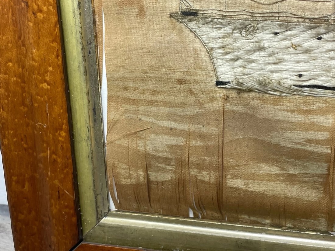 Antique Marine Silk Embroidery WW1 Royal Navy Light Cruiser Ship HMS Concord - 20